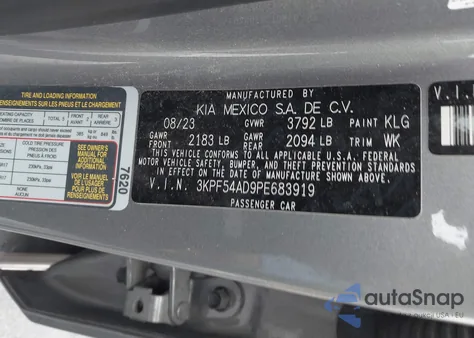 2023 Kia Forte Gt-Line из США, поврежденный, VIN 3KPF54AD9PE683919